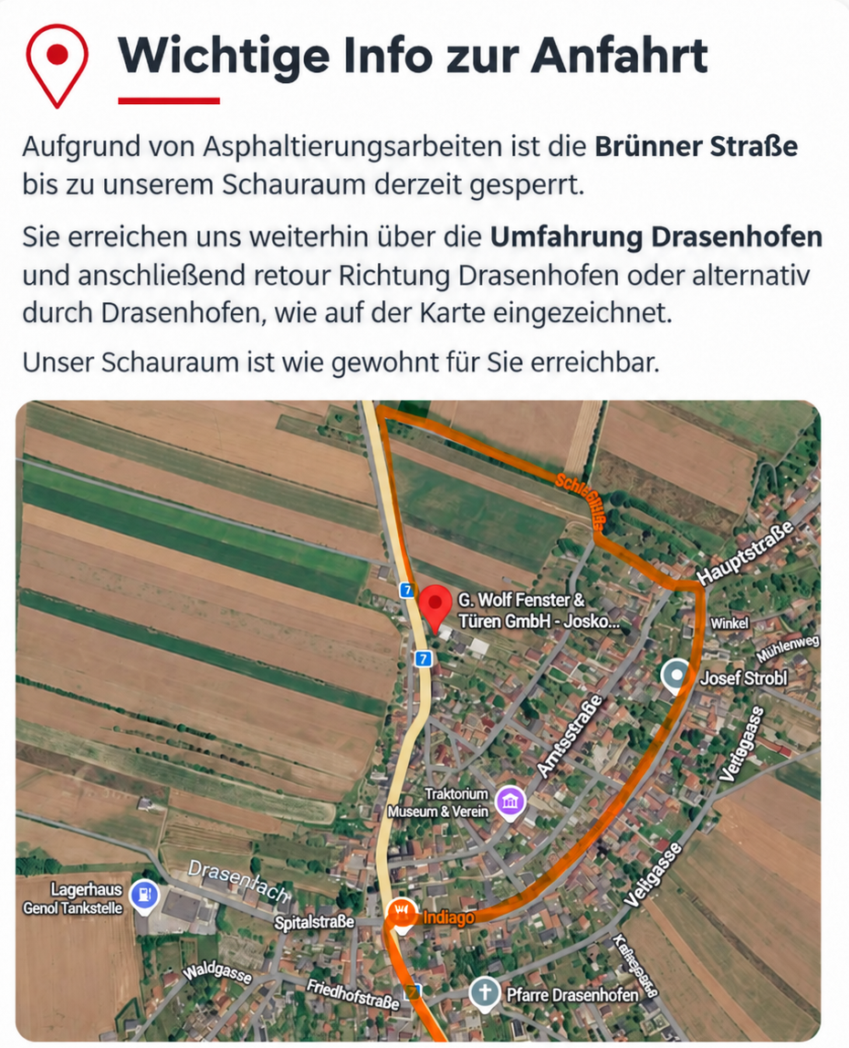 Wichtige Information zur Anfahrt